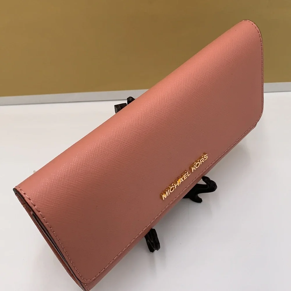 MICHAEL KORS JET SET TRAVEL LARGE TRIFOLD WALLET SUNSET ROSE COLOR